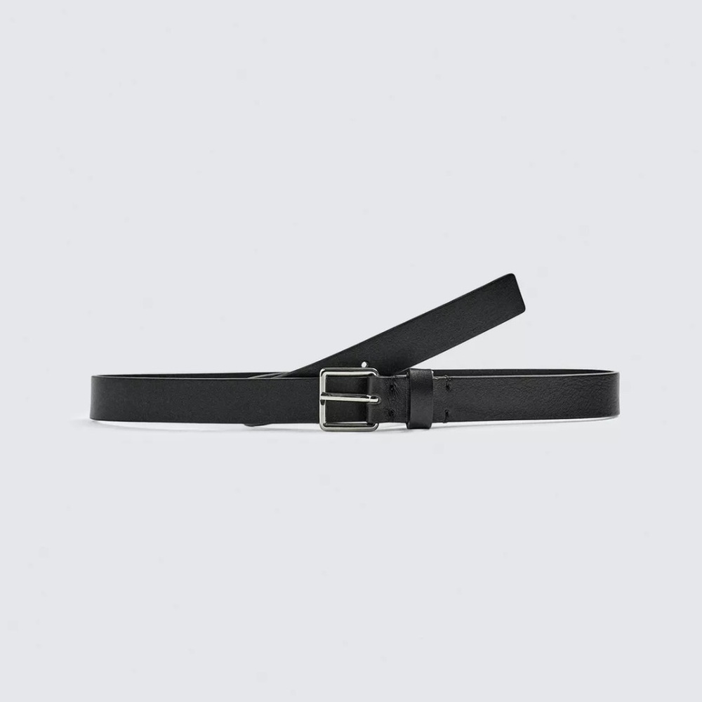 Zara NWT slim leather belt black 5919/326